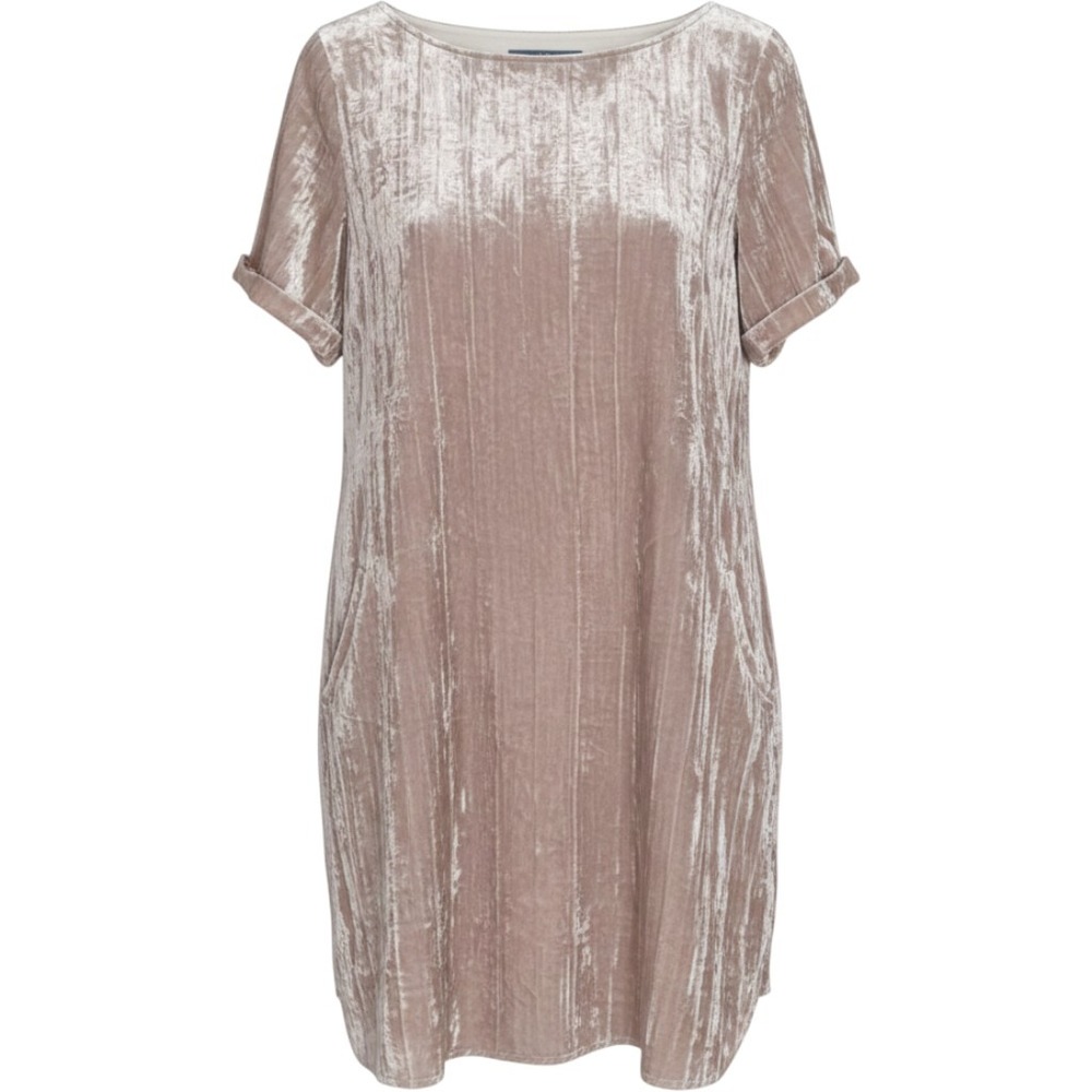 Floreat Velvet Shift Dress Women Small Gold Good Crushed Pockets Lined Short Slv